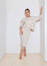 Conjunto Suéter Bordado com lantejoulas + saia